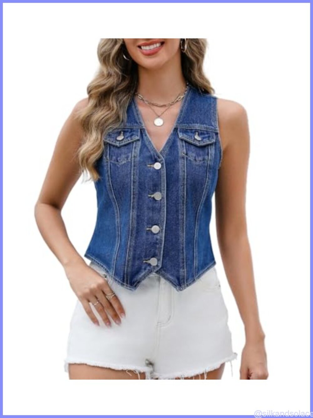 Women's Denim Vest Top V Neck Jean Waistcoat Button Down Sleeveless Crop Denim